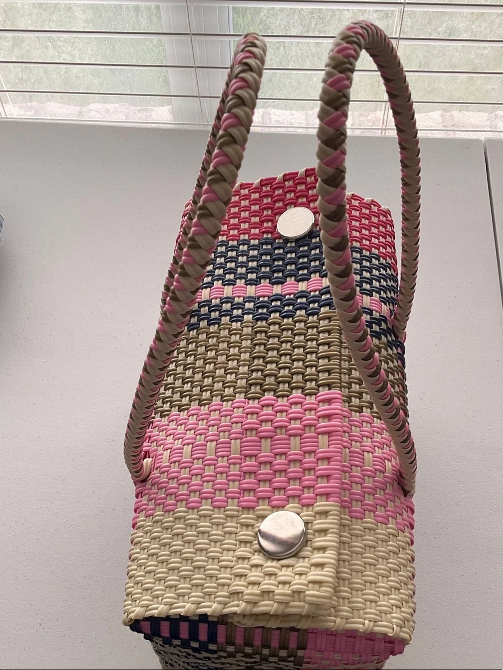 Hand Woven Pink Multi-Color Tote Bag - Stylish Beach & Market Carry
